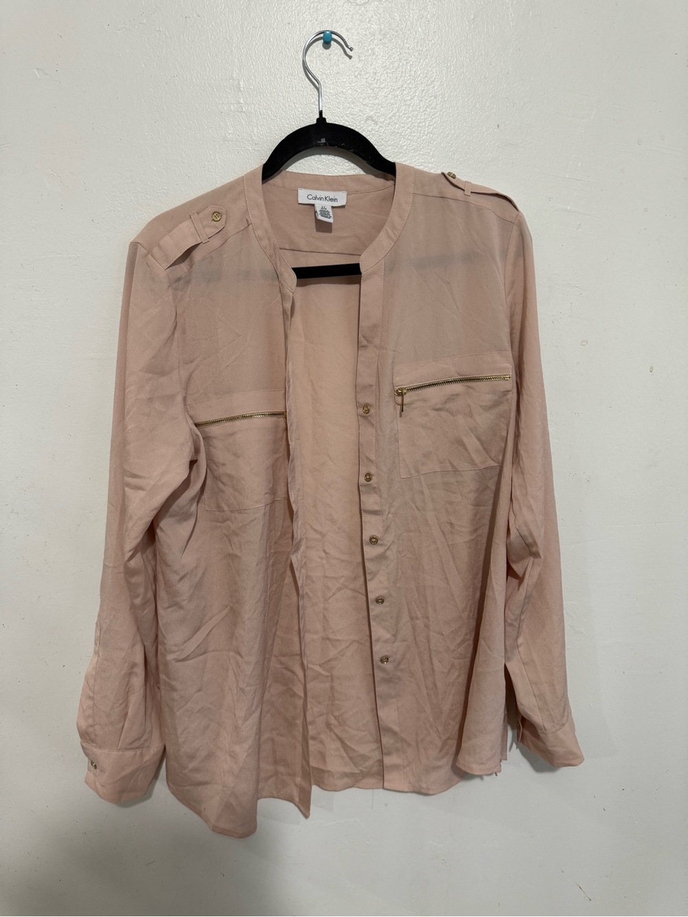 Calvin Klein Dusty Pink Button-Front Utility Blouse